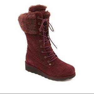 NWT Bearpaw Kylie Suede Sheepskin Boot Neverwet Wine Ladies 12 M or 7M